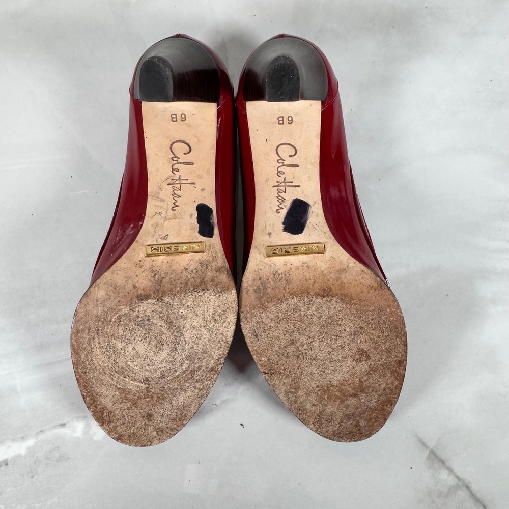 Cole Haan Nike Air Red Patent Leather Peep Toe Pumps Heels Size 6B - Picture 8 of 12